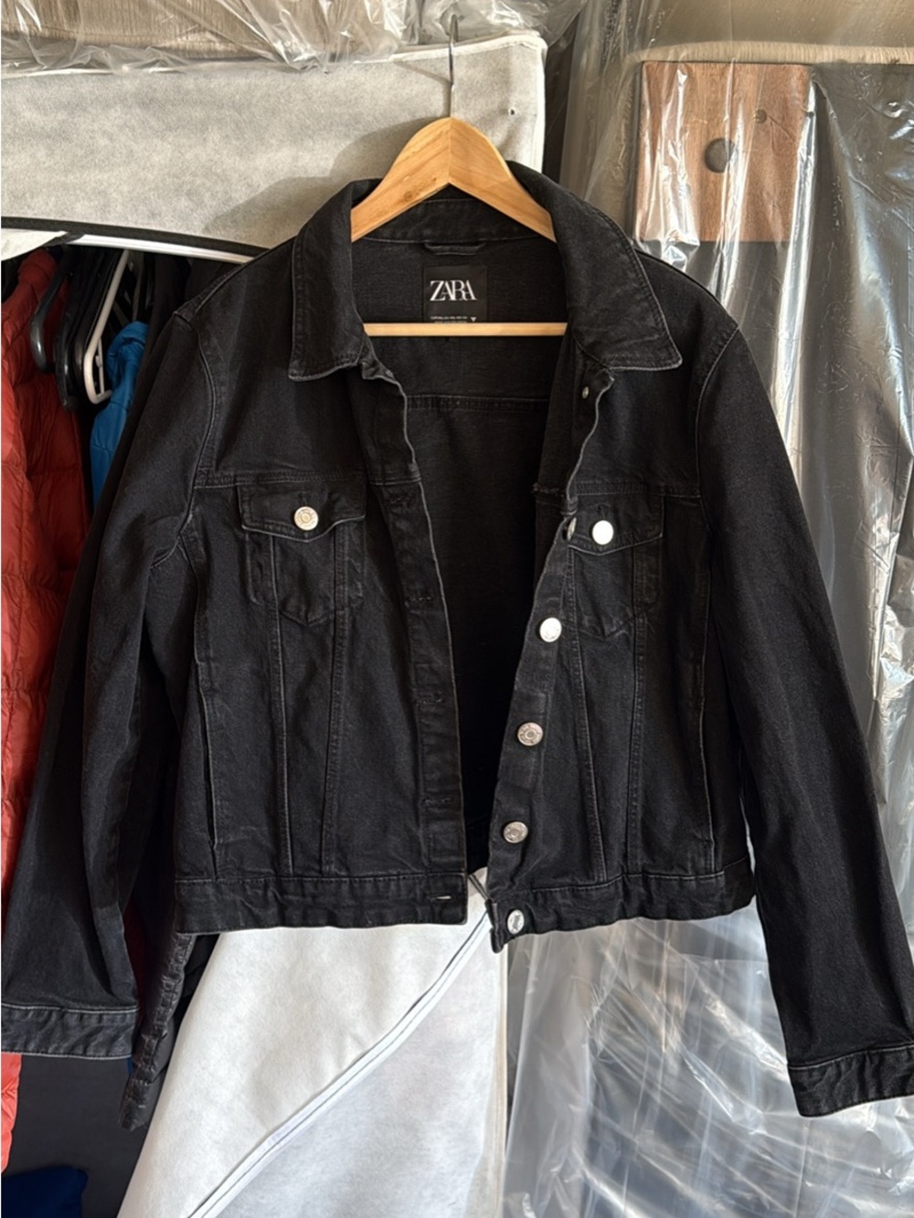 ZARA Black Denim Trucker Jacket